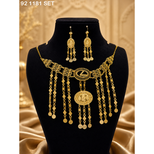 Ensemble collier et boucles d'oreilles plaqués or pour femmes, style koweïtien, collier et boucles d'oreilles arabes traditionnels, ensemble traditionnel des Émirats arabes unis - Product Image 3