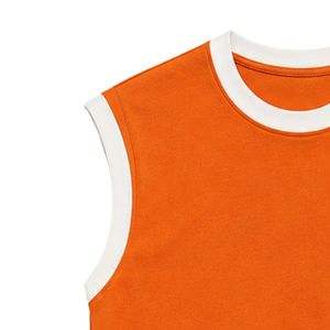 Camiseta sin mangas naranja con ribete blanco y logo bordado en el pecho, chaleco informal de algodón para mujer, cuello redondo, moda personalizada de verano. - Product Image 6