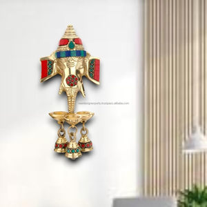 Gemstone Work <b>Brass</b> Ganesha Wall Hanging Diya - Product Image 3