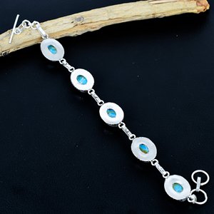 <b>Infinity</b> Exports Larimar Gemstone Beaded <b>Bracelet</b> Handmade Antique Style 925 Sterling Silver Plated Adjustable Unisex <b>Bracelet</b> - Product Image 3
