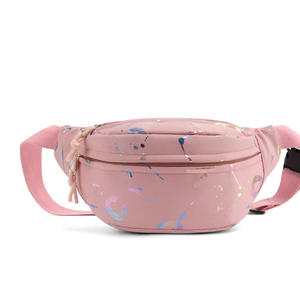 Pink Barrel-Shaped Waist Bag With Geometric Pattern Zipper Closure For Daily Use - Product Image 1