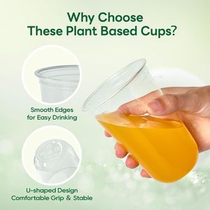 Confezione da 100 Bicchieri Biodegradabili Usa e Getta, Bicchieri Trasparenti Compostabili per Bevande Fredde, Senza BPA e PFAS, a Base Vegetale per Succhi e Bevande, 100% Ecologici - Product Image 3