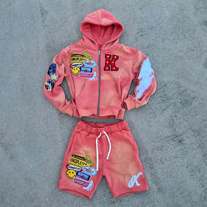 Conjunto Deportivo Vintage con Lavado Ácido y Pedrería, Sudadera con Capucha y Pantalones Acampanados, Ropa Urbana - Product Image 2