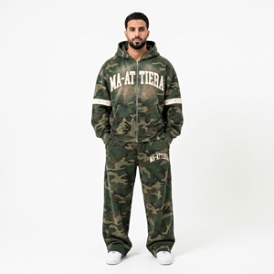 Ensemble de survêtement camouflage pour homme, sweat à capuche zippé et pantalon de jogging ample, streetwear personnalisé, ensemble sportswear deux pièces - Product Image 1