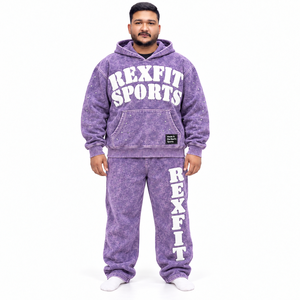 Survêtement unisexe Rexfit Sports en molleton lavé 100 % coton avec fermeture éclair, haut à capuche personnalisé avec lettres appliquées et pantalon de survêtement ample - Product Image 2
