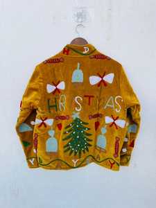 Veste brodée Suzani de Noël en velours riche, style décontracté unisexe, manteau de Père Noël, vêtement d'extérieur festif de Noël, blazer bohème d'hiver - Product Image 2