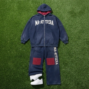 Men Navy Blue <b>Red</b> Zip Up <b>Hoodie</b> Wide Leg Pants Set Contrast Knee Panel Stud Detail Streetwear Tracksuit Custom OEM ODM - Product Image 6