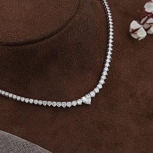 Women's 925 <b>Silver</b> Moissanite <b>Chokers</b> Tennis Necklace Heart Shape Prong Setting Rhodium Plated Trendy Style Wedding Jewelry - Product Image 4