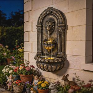 Fontana da Parete in Bronzo da 31 Pollici con Cascata a 3 Livelli, Luci LED e Flusso Regolabile per Villa e Parco, 230V - Product Image 2