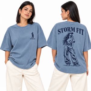 T-shirt oversize femme Storm Fit, col rond, manches courtes, coupe ample, 100% coton jersey, délavé à l'acide, style streetwear - Product Image 4