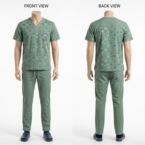 Conjunto de Uniforme Médico Estampado de Poliéster y Spandex Premium de 170 GSM, Color Verde Salvia, con Logotipo Personalizado por Sublimación - Product Image 4