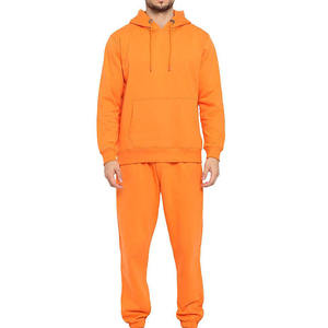Survêtement à capuche orange pour homme, couleur unie, coton, coupe classique, avec poches latérales - Product Image 1