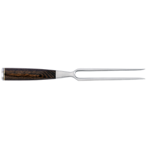 Fourchette à découper de 6,5 pouces en acier inoxydable à deux dents avec manche en bois Pakka pour servir la dinde rôtie, le jambon et la volaille - Product Image 1