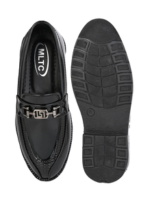 Obsidian Black Patent Leather Elite Chain Loafers for Boys Premium Formal Party Wear Slip on Comfortable <b>Soft</b> Cushioned - Product Image 6