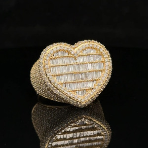 Heart Shape Baguette & Round Cut Moissanite Diamond Engagement <b>Ring</b> Hip Hop Style <b>Men</b> Valentine Gift 925 Sterling <b>Silver</b> Jewelry - Product Image 1