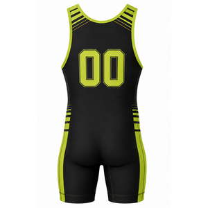 Combinaison de lutte sublimée pour hommes, vert néon et noir, en polyester, uniforme athlétique sans manches, vêtements d'entraînement et de compétition - Product Image 3