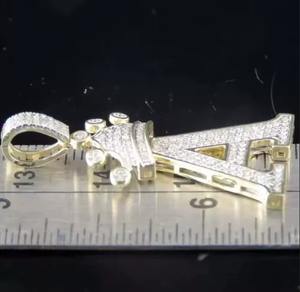 Customizable 2 Carat Diamond <b>Initial</b> Crown Charm 14K Yellow Gold Finish Ice Design Classic Sterling <b>Silver</b> Party Charms - Product Image 1
