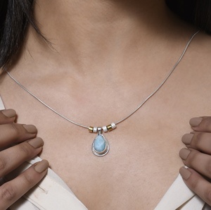 Natural Lapis Lazuli Teardrop Pendant Necklace Handmade <b>Silver</b> Tone Blue Gemstone Jewelry Wholesale - Product Image 6
