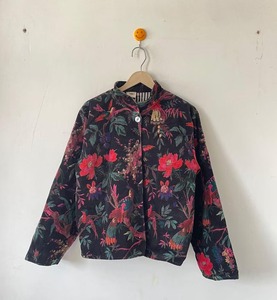 Indian Handmade Cotton Quilted Reversible <b>Velvet</b> <b>Blazer</b> Jacket with Animal Print Three-Quarter Sleeve for Girls - Product Image 1