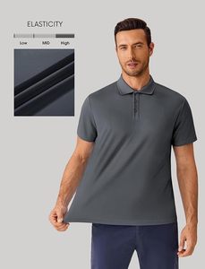 Polo homme gris foncé à manches courtes, couleur unie, boutons sur le devant, séchage rapide, coupe classique, tissu tricoté - Product Image 3