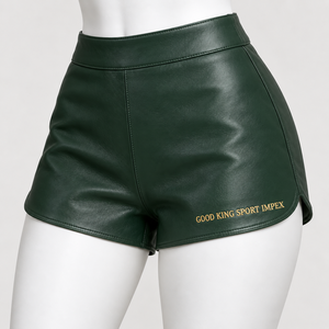Custom Women's Green <b>PU</b> <b>Leather</b> Shorts High Waist Fashion OEM Private Label Manufacturer Wholesale Supplier for Ladies Apparel - Product Image 3