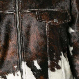 <b>Men</b>’s Cowhide Leather Trucker Jacket Black White Pattern Genuine Leather Casual Denim Style Fashion Streetwear Coat Clothing - Product Image 6