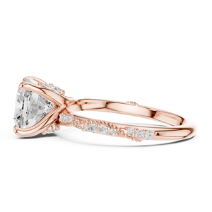 Bague de fiançailles en or rose avec diamant de laboratoire taille coussin et pavé, bague de mariage pour femme, bijoux fins - Product Image 5