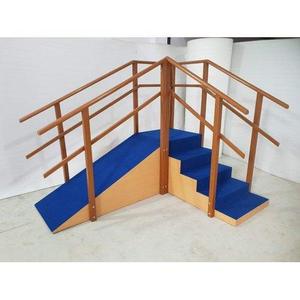 Escalier de physiothérapie de type d'angle avec marches bleues et rampes en bois pour centre de réadaptation - Escalier de physiothérapie - Type d'angle - Product Image 3