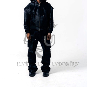 Men's Genuine Leather Cargo Pants Black Winter Windproof Breathable - Product Image 1