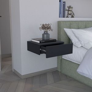 Modern 5"H <b>Floating</b> Nightstand Black Wall Mounted Bedside Shelf with Drawer Contemporary <b>Floating</b> Nightstand with Drawer - Product Image 3