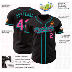 Camiseta de béisbol de poliéster para hombre, juvenil, personalizada, uniformes de softbol, camiseta de béisbol impresa, personalizada, negra, rosa, verde azulado, auténtica - Product Image 3