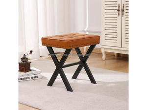 Luxury Faux Leather Makeup <b>Stool</b> for Bedroom & Bathroom Compact Ottoman Foot Rest <b>Stool</b> with Metal Frame Faux Leather <b>Stool</b> - Product Image 4