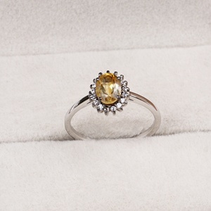 Wholesale 925 Sterling Silver Natural Oval Yellow Citrine <b>CZ</b> Halo <b>Ring</b> Memoria Jewels - Product Image 1