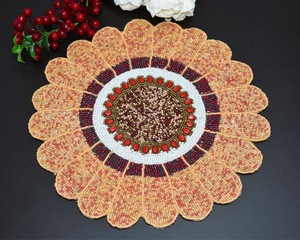 Handcrafted Cotton Beaded Round Butterfly Design Wedding Placemat Patriotic Americana Christmas Bows Customizable Size Color - Product Image 2