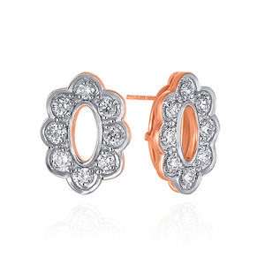Boucles d'oreilles clous en diamant raffiné en forme de fleur classique, plaqué or rose, diamant blanc, couleur G, pour femme, mariage - Product Image 2