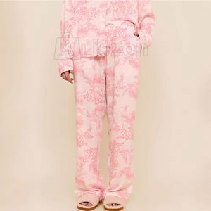 Pijamas de mujer al por mayor, conjunto de pijama sexy con cuello en V, elástico, de sublimación de color, para dormir - Product Image 2