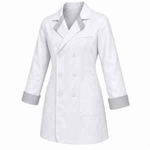 Blouse Médicale Blanche Brillante à Double Boutonnage, Uniforme de Laboratoire, Manches Grises, Personnalisable, Vente en Gros, Unisexe, Tenue de Travail pour le Secteur de la Santé, Vente Directe Usine - Product Image 3