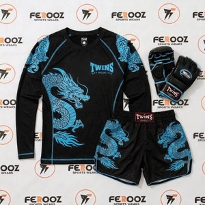 Ensemble d'entraînement de fitness : T-shirt de compression à manches longues et short pour arts martiaux, boxe, gym, exercice et entraînement – Vêtements de sport athlétiques - Product Image 5