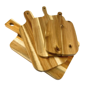 Planche à découper en bois de caoutchouc moyen avec poignée, planche de cuisine en bois massif, fourniture OEM - Product Image 2