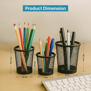 Ensemble d'organisateurs de bureau en maille métallique avec supports de rangement pour crayons, stylos et ciseaux pour le bureau - Product Image 3