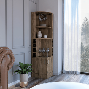 DEPOT E SHOP Egina Mobile Bar Marrone Scuro con Due Cassetti, Otto Scomparti per Bottiglie e Due Grandi Ripiani Aperti - Product Image 1