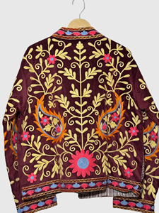 Floral Embroidered Velvet Jacket Mandarin Collar Full Sleeve Plus Size Women'<b>s</b> Autumn Style Elegant Chic - Product Image 4