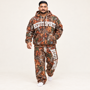Ensemble de survêtement personnalisé par sublimation, haut à capuche zippé en molleton épais, pantalon droit, streetwear unisexe, camouflage, ensemble deux pièces - Product Image 3