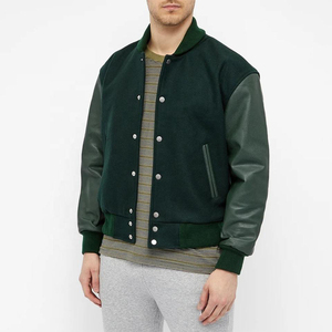 Unisex Dark Green Olive Varsity Style Jacket Stand Collar Zipper Closure Premium Hooded <b>Winter</b> Urban Streetwear Fashion <b>Coat</b> - Product Image 1