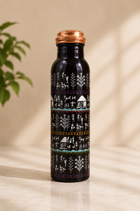 Botella de agua de cobre puro pintada con azulejos marroquíes para beneficios ayurvédicos para la salud, hecha a mano, a prueba de fugas, botella deportiva tradicional. - Product Image 5