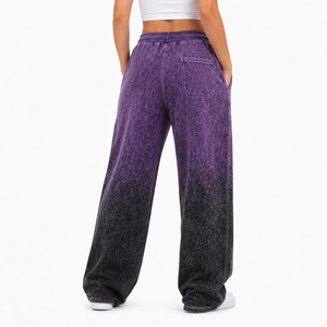 Pantalones de chándal de felpa con lavado ácido para mujer, de talle alto, con cordón, estilo jogger, corte holgado, vintage, para el día a día y comodidad. - Product Image 3