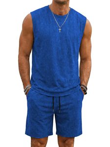 Nouvel arrivage de haute qualité : Ensemble deux pièces pour homme, débardeur et short, style délavé à l'acide, sans manches, à ourlet brut - Product Image 1