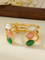 Brazalete Abierto de Acero Inoxidable Chapado en Oro de Lujo con Piedras Preciosas Irregulares para Mujer, Joyería de Fiesta