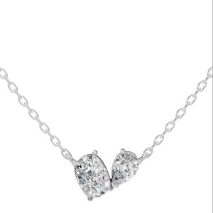 Collier Toi et Moi en diamant de laboratoire avec pierres taillées coussin et poire en or 18 carats, symbole d'amour éternel - Product Image 1