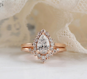 Anillo Unisex de Oro Rosa de 14k con Diamante Cultivado en Laboratorio IGI, Diseño Vintage, Hecho a Mano, con Corte de Pera, para Boda/Compromiso, Regalo de Aniversario - Product Image 1